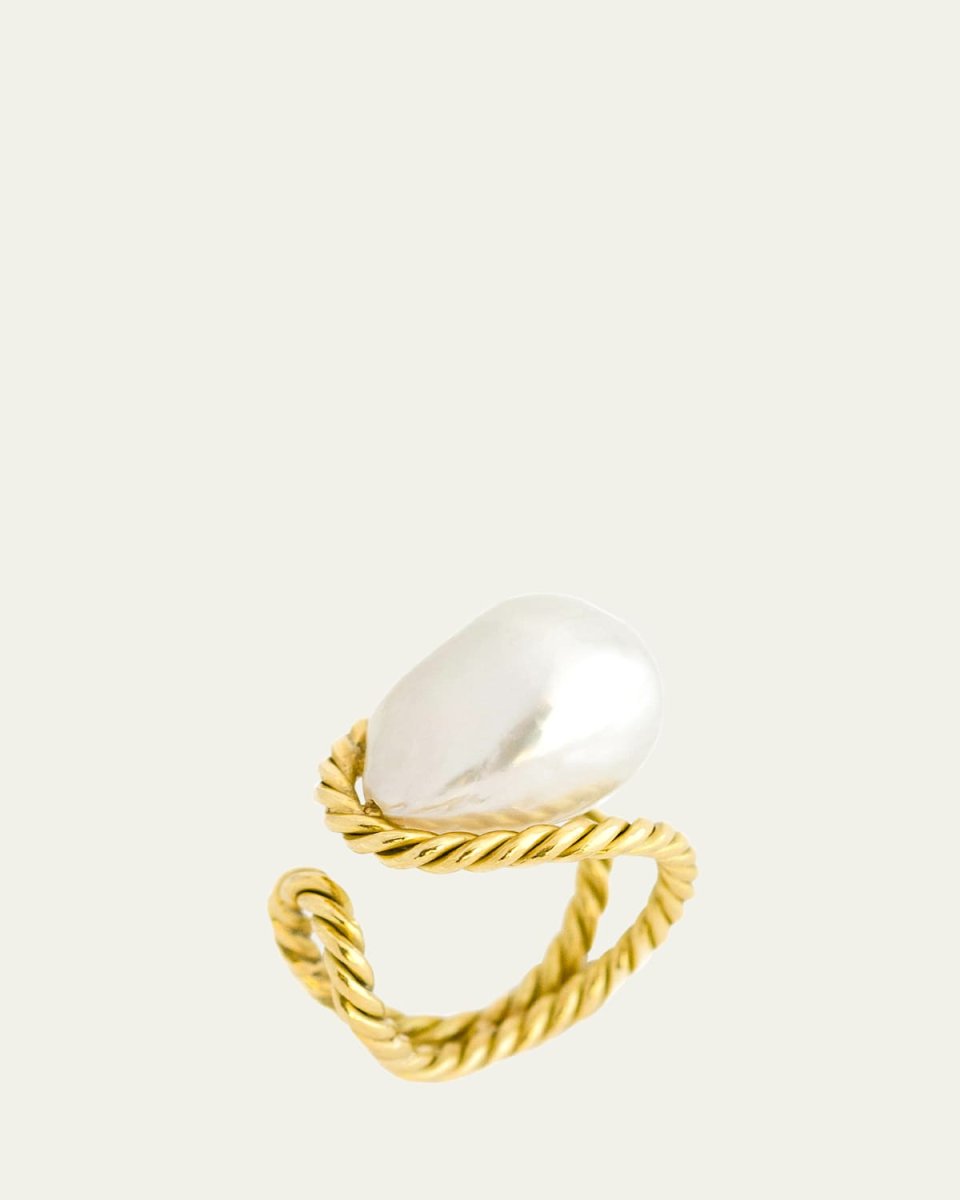 18K Open Shank Twisted Pearl Ring